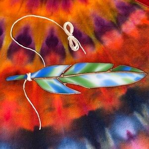 STAINED GLASS FEATHER WITH HEMP CORD